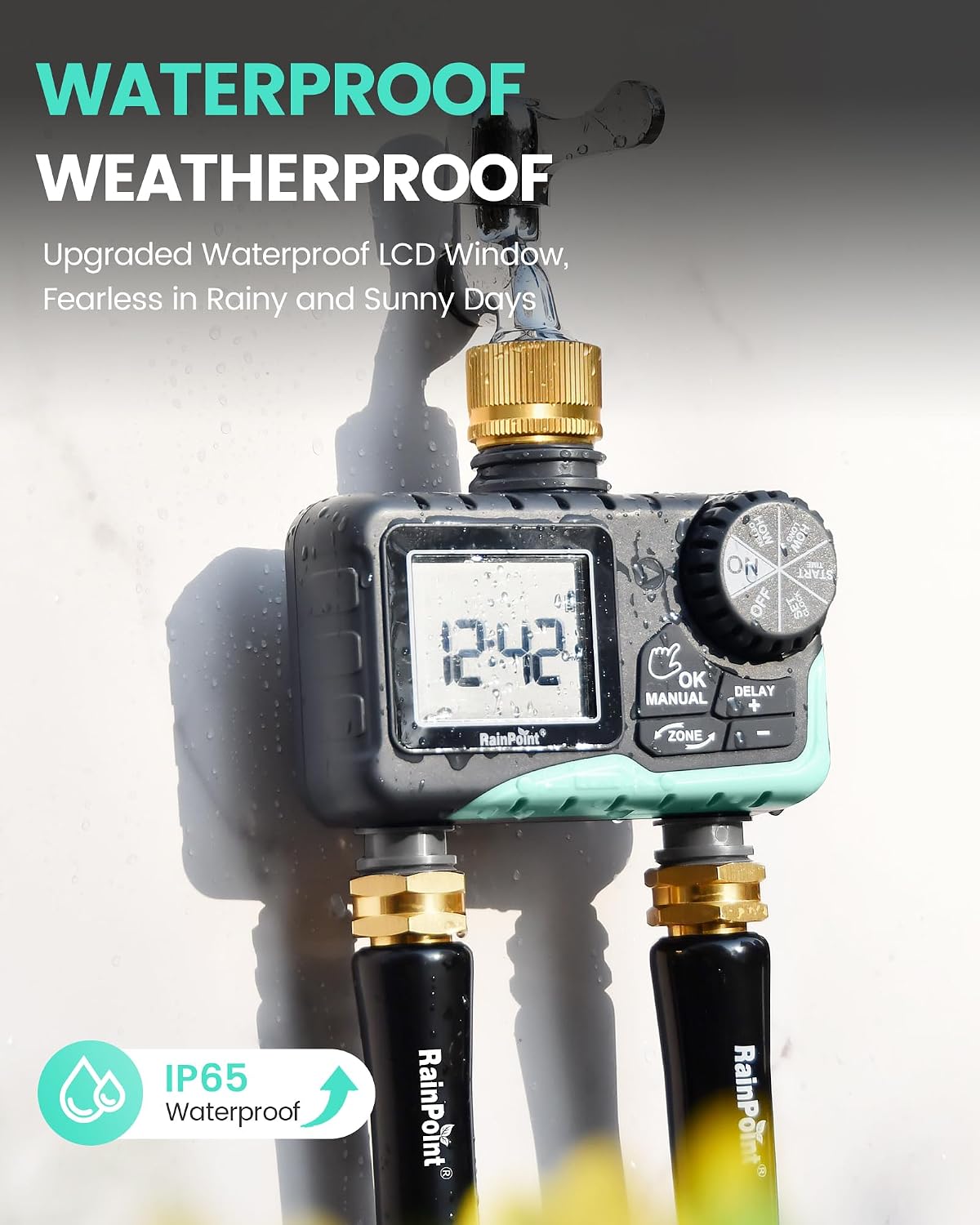 RAINPOINT Sprinkler Timer 2 Outlet, Water Timer for Garden Hose, Programmable Drip Irrigation for Yard Outdoor