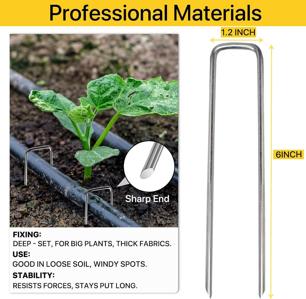 Landscape Staples, 200 Pack 6 Inch Heavy-Duty Garden Stakes | Sharp Ends, Secure Landscape Fabric, Turf and Fencing