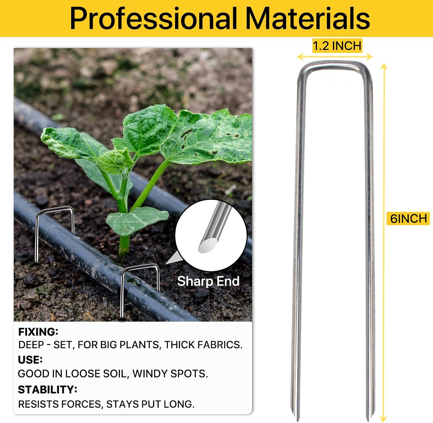 Landscape Staples, 200 Pack 6 Inch Heavy-Duty Garden Stakes | Sharp Ends, Secure Landscape Fabric, Turf and Fencing