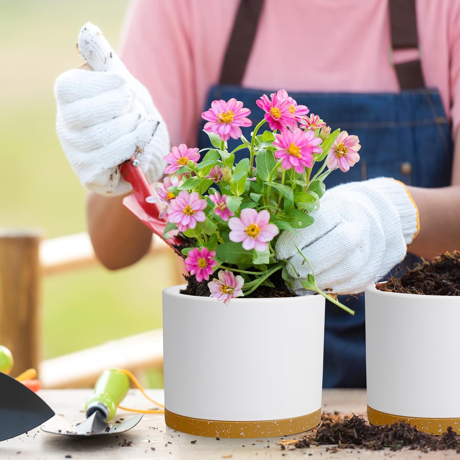 Large Plant Pots Set of 3 – 8", 9", 10" Indoor Flower Pots with Drainage Holes and Saucers, Big Planters for Monstera
