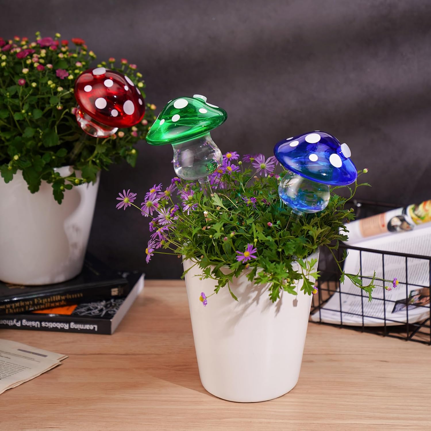 NiHome Self Watering Globes Mushroom Glass Bulbs Set of 3, Indoor Outdoor | Hand-Blown, Vibrant Colorful Irrigation