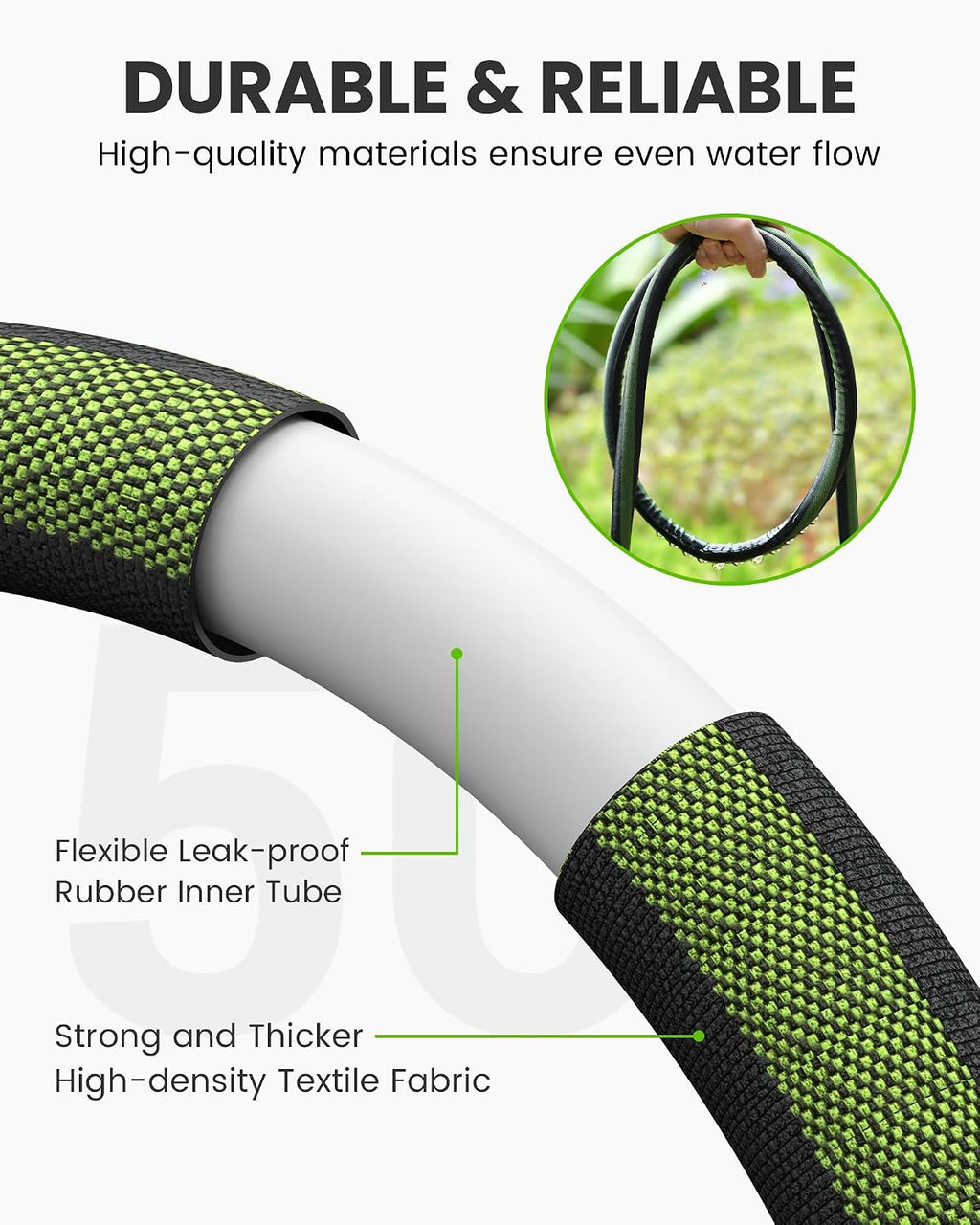RAINPOINT 25FT Flat Soaker Hose, Flexible & Heavy-Duty Drip Hose with Anodized Aluminum Fittings, 80% Water-Saving