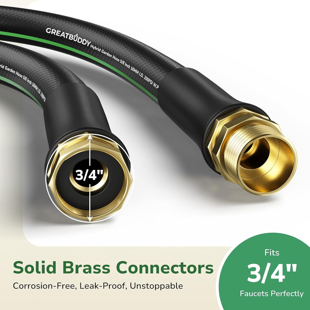 GreatBuddy 100 ft Garden Hose, Flexible Rubber Water Hose 5/8" | Heavy Duty, Lightweight Hose, Burst 600 PSI with Solid