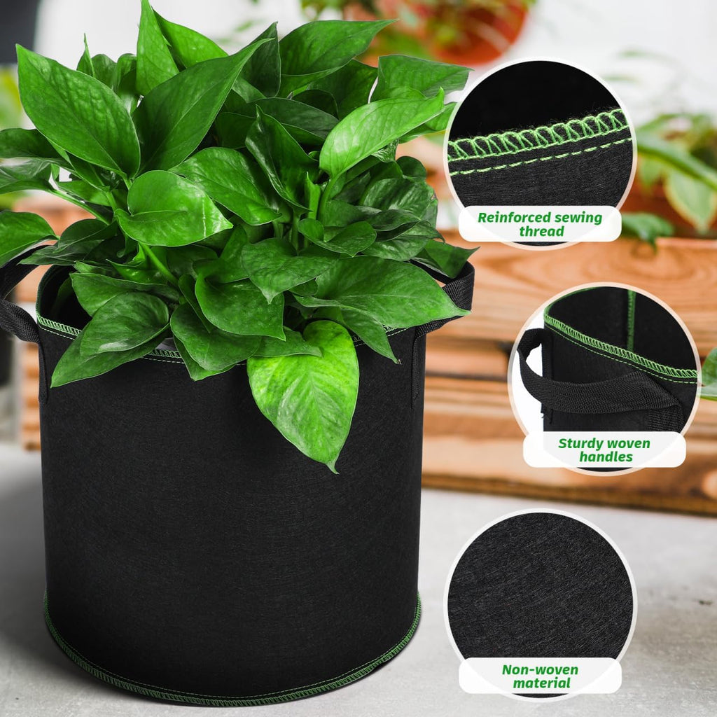 YARNOW 5-Pack 4 Gallon Fabric Grow Bags, Non-Woven Plant Pots with Reinforced Handles for Vegetables, Tomatoes