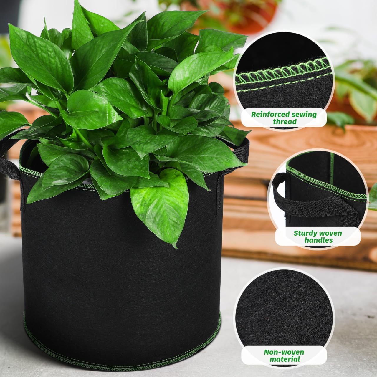 YARNOW 5-Pack 4 Gallon Fabric Grow Bags, Non-Woven Plant Pots with Reinforced Handles for Vegetables, Tomatoes