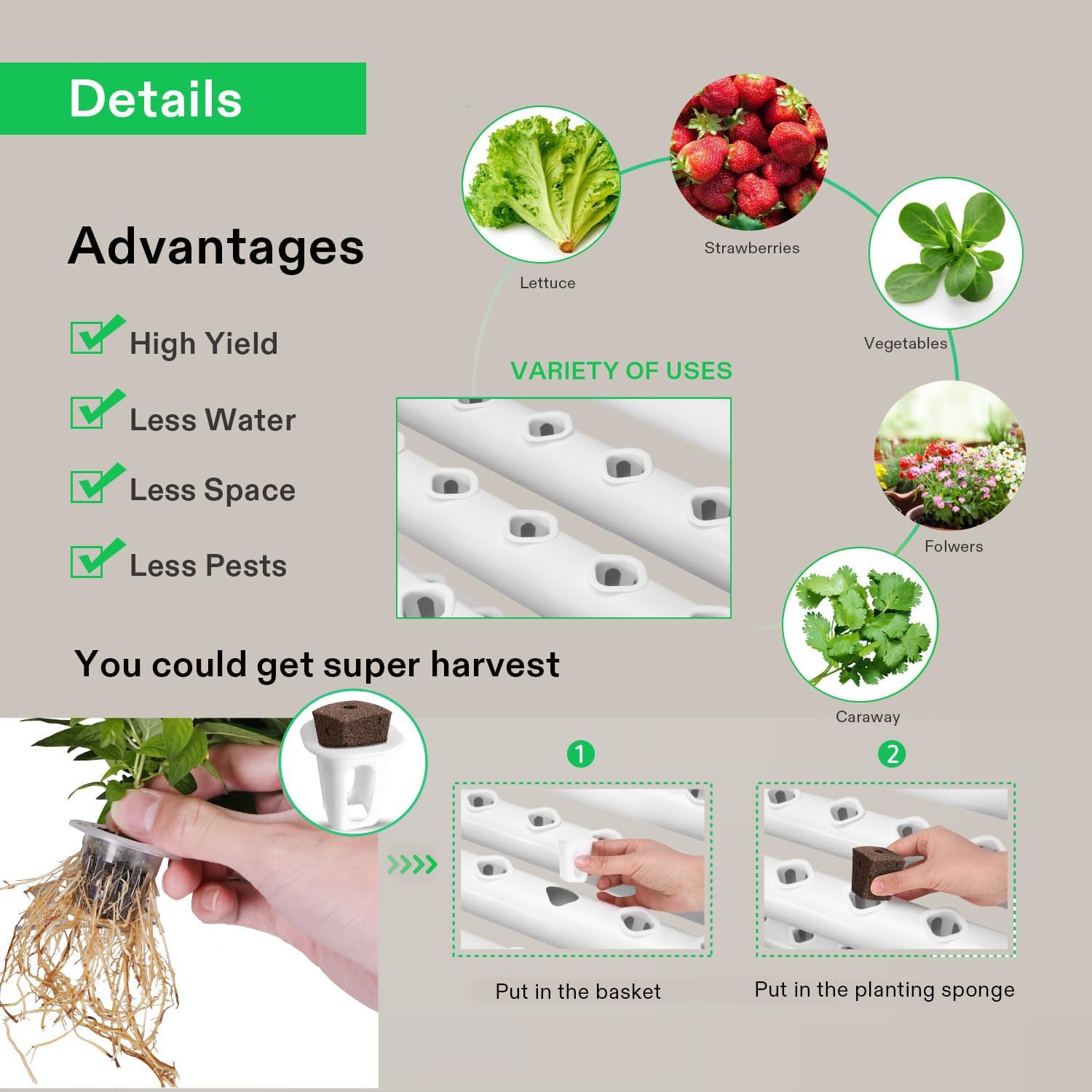 VIVOSUN Hydroponics Growing System 90 Plant Sites, 3 Layers 10 Food-Grade PVC-U Pipes Hydroponic Gardening System Grow