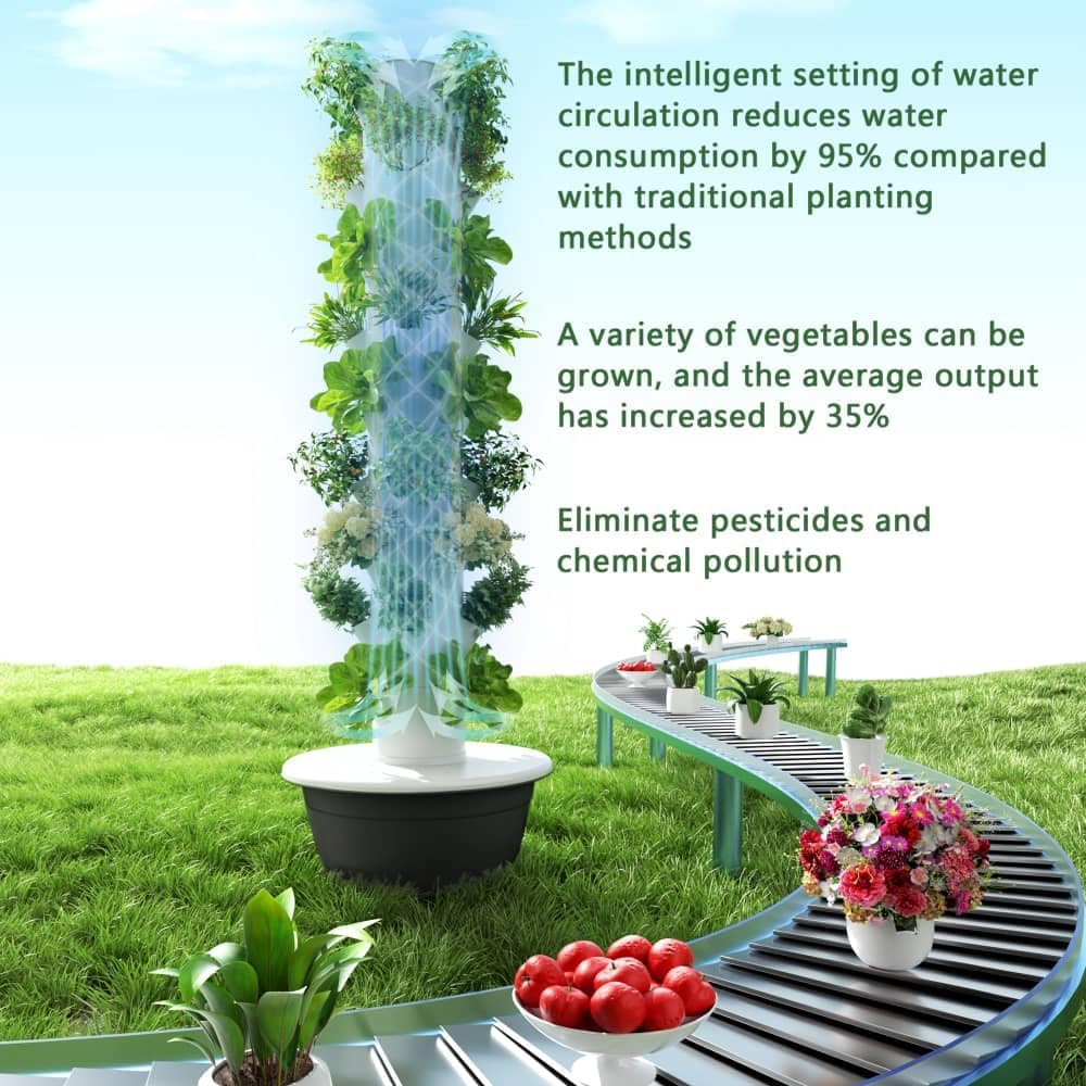 GRETEGO G&GO Hydroponics Growing System Kit, Aero Gardening System, Hydroponic Tower|28 Net Pots for Tomato, Green