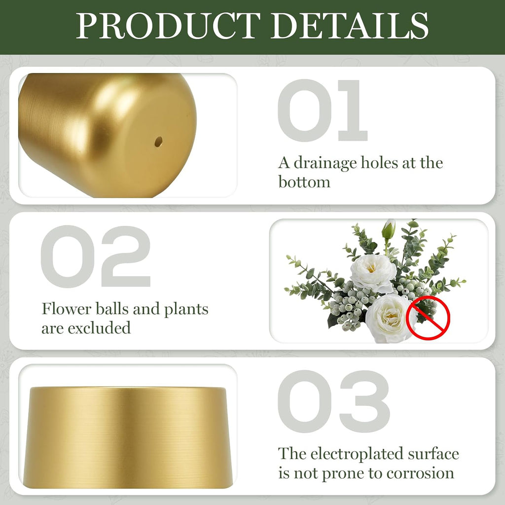 6.3" Gold Metal Plant Pots with Drainage Hole & Liner for Indoor Plants | Brushed Gold Anti-Rust Metal Finish, Stable
