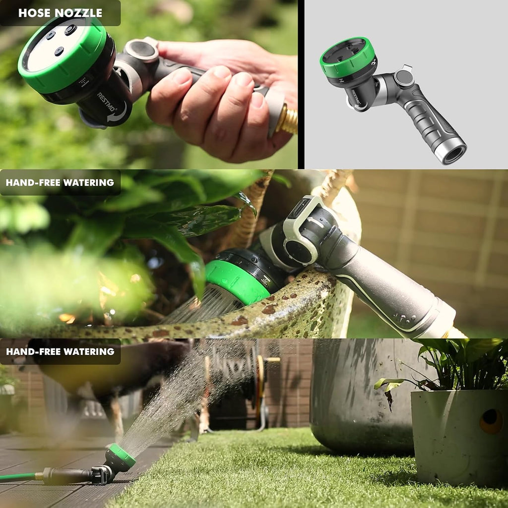 RESTMO Heavy Duty Garden Hose Nozzle, Multi-Angle Hose Spray Nozzle | 4 Adjustable Spray Patterns, Garden Hose Sprayer