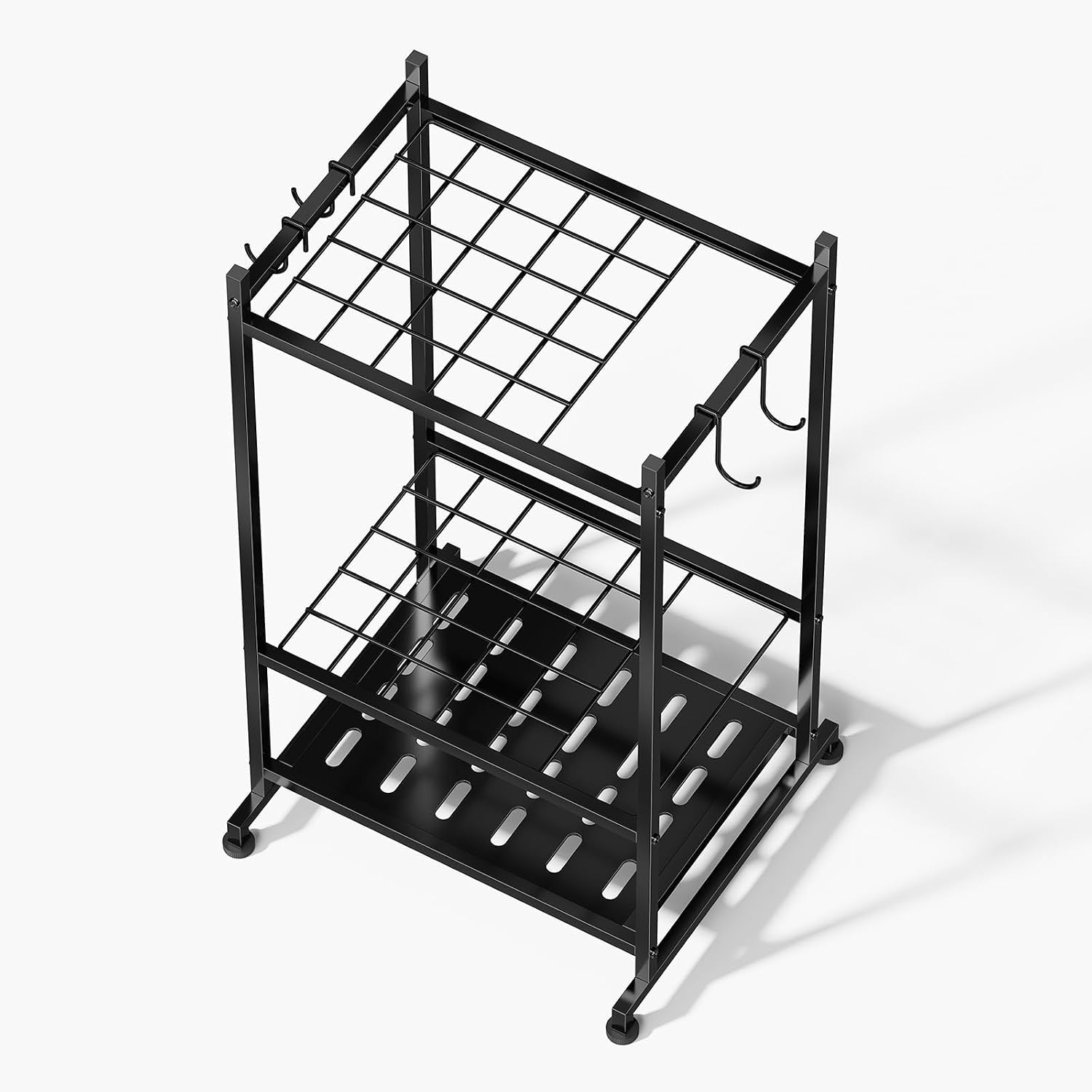 Garden Tool Organizer with Leveling Feet, Yard Tool Tower Rack for Garage Organization with Large Tool Bags with