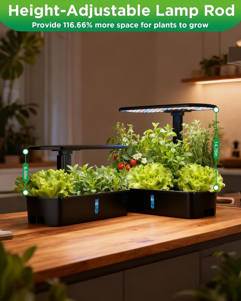 Hydroponics Growing System Kits,Smart Indoor Herb Garden with 24W LED Grow Light Planting Height Adjustablewith,12 Pods