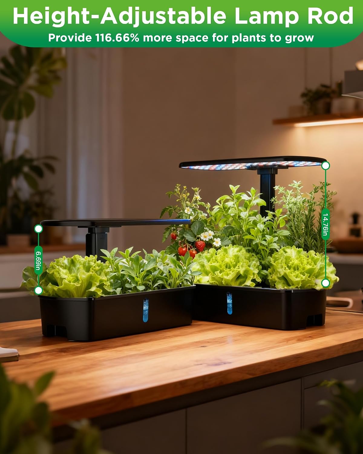 Hydroponics Growing System Kits,Smart Indoor Herb Garden with 24W LED Grow Light Planting Height Adjustablewith,12 Pods