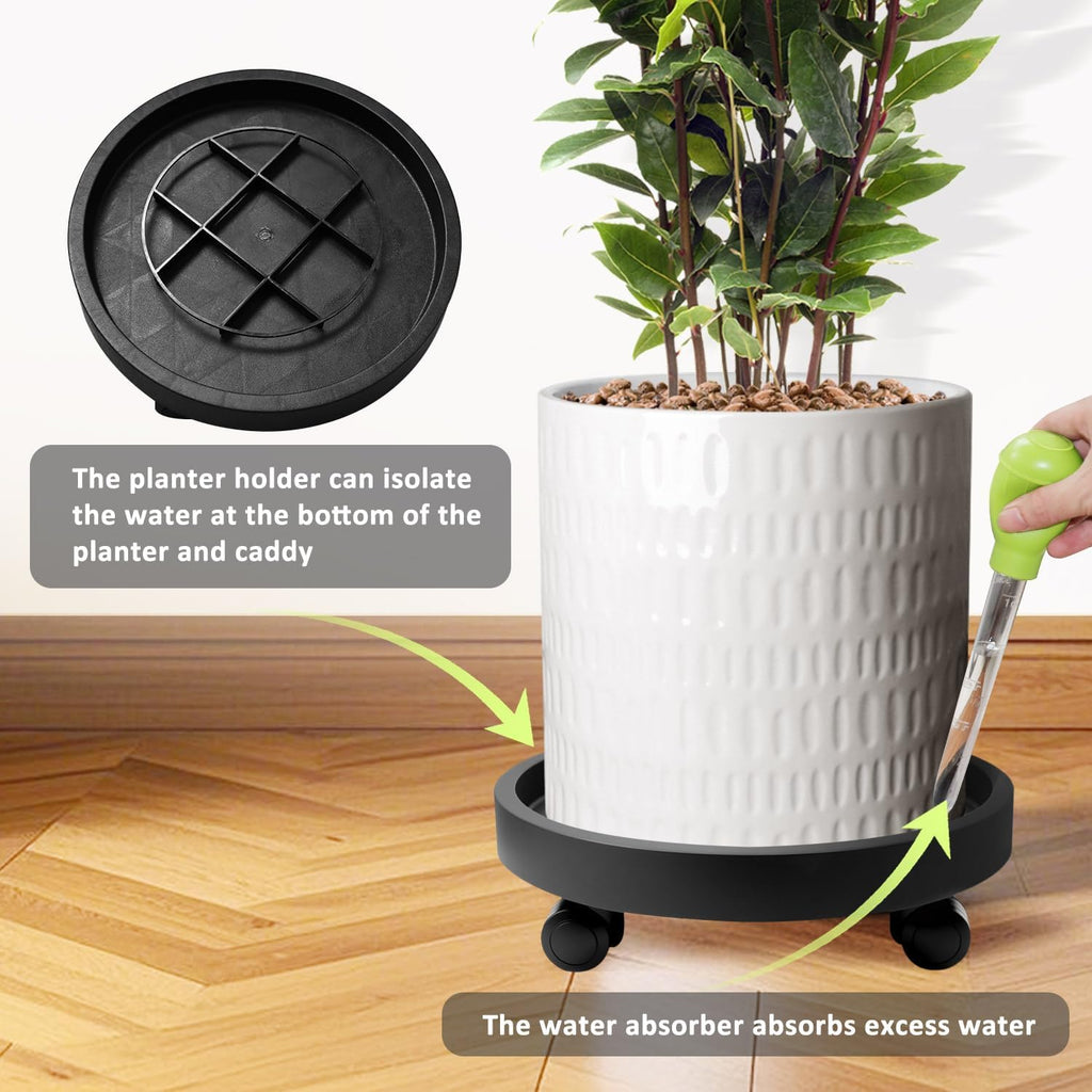 2Pack 12.4'' Plant Caddy with Wheels, Plant Stand Dolly for Heavy Planter,Wheeled Planter Saucer Tray,Rolling plant