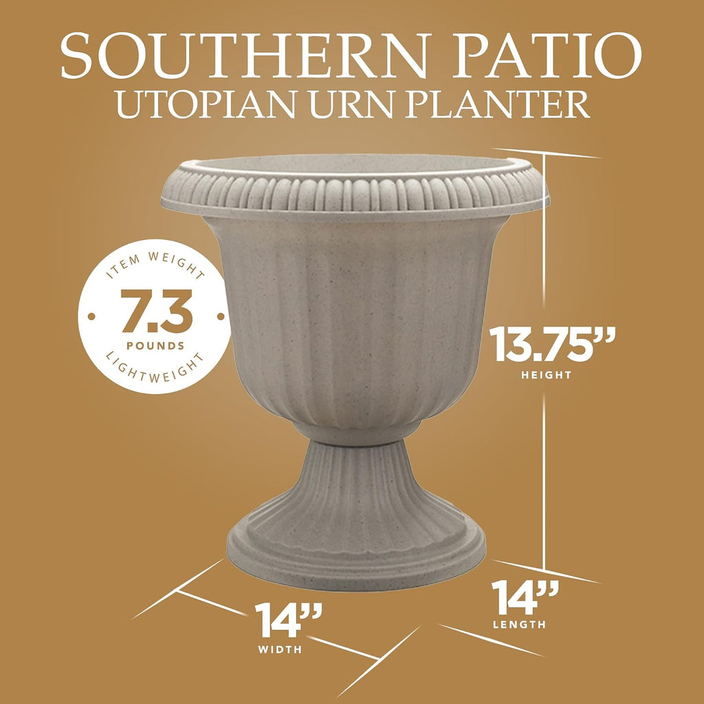 Southern Patio 2 Pack Utopian Urn Planter, Large 14 Inch Outdoor Pot, Lightweight Garden, Entryway, or Walkway