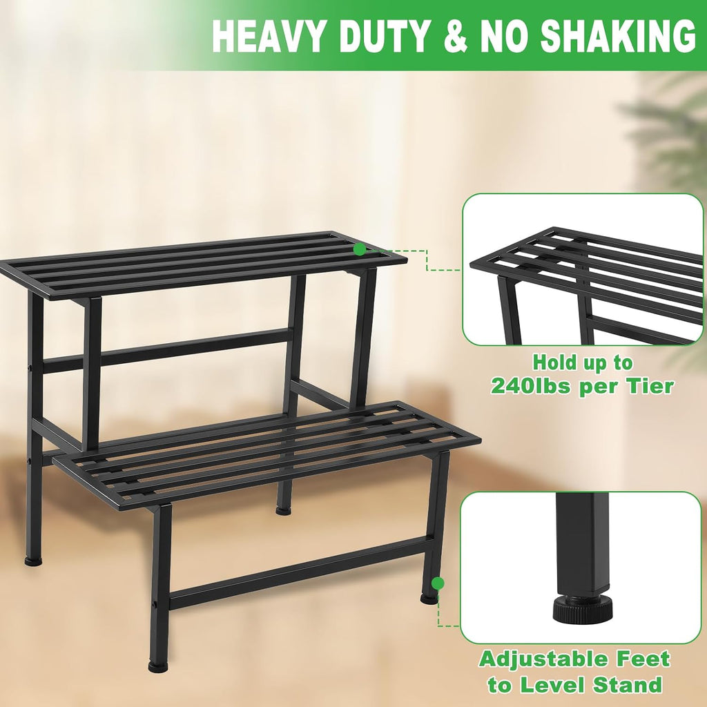 Dipion 2 Tier Metal Plant Stand Outdoor Indoor,Ladder Plant Shelf,Black | Weight Capacity 240 lbs Heavy Duty,26"L x
