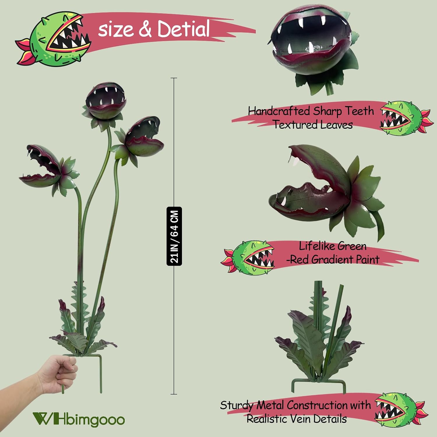 Venus Flytrap Garden Stake - 25inch Metal Outdoor Flowers Yard Art | Metal Carnivorous Plant Garden Stake, Metal