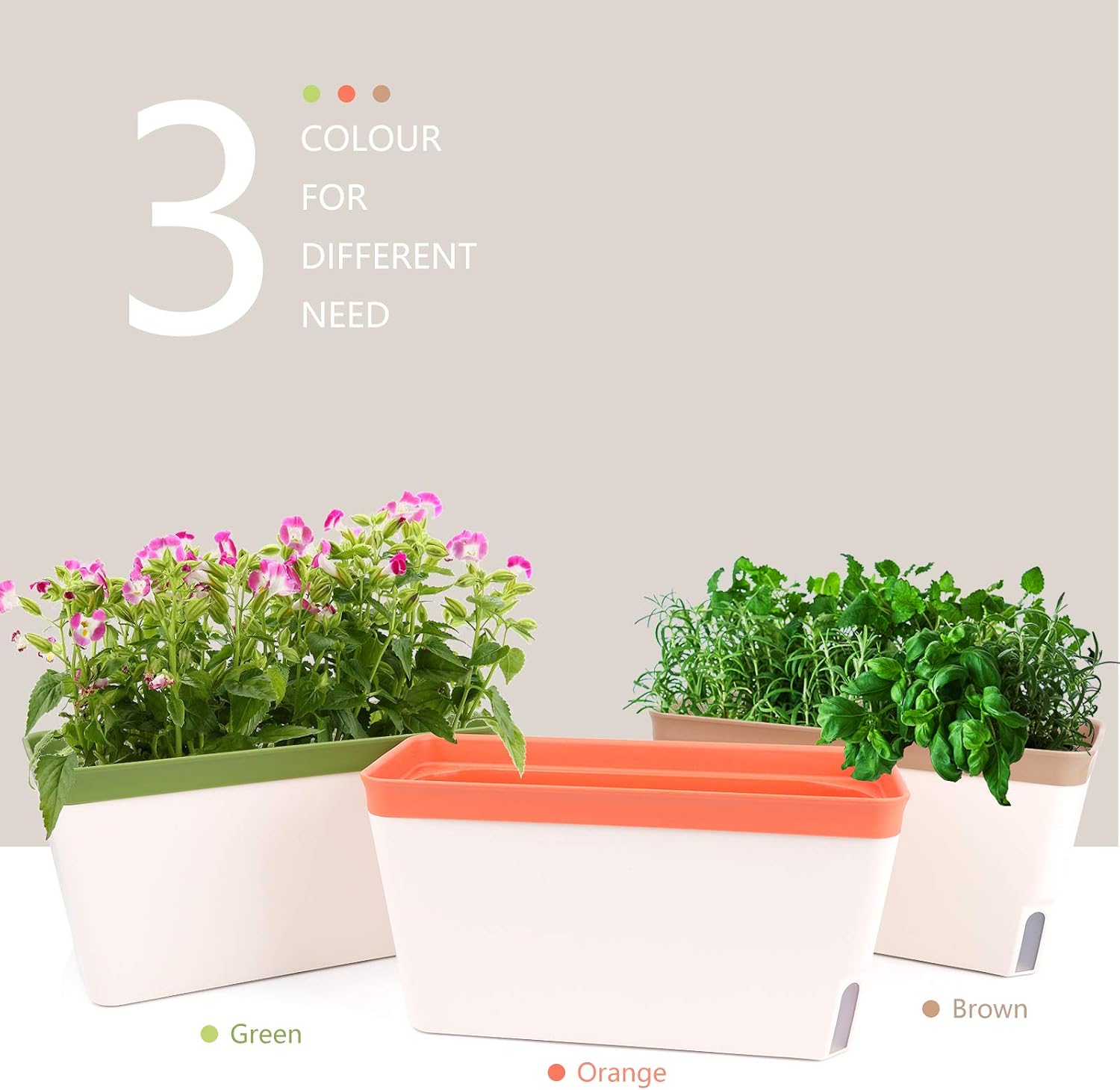 OurWarm 3 Pack Self Watering Herb Planter Set for Windowsill, 10.5In Indoor Herb Garden Planters with Water Level