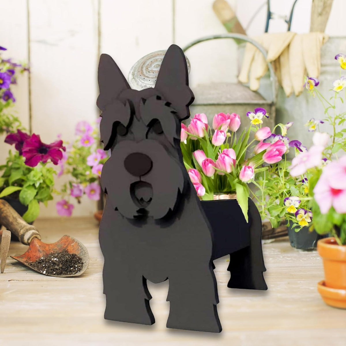 Scottish Terrier Dog Planter Pots, Animal Shaped Flower Pot | Cute Plant Gift for Women and Pet Lovers, Indoor Outdoor
