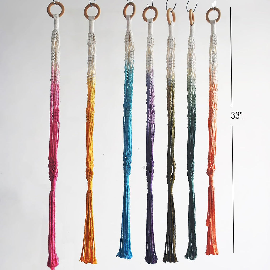 7-Pack Plant Pot Hanger,Indoor Pot Holder, Boho Decor,33“, Green Blue Orange Purple Blue Yellow Pink (No Pot & Plant)