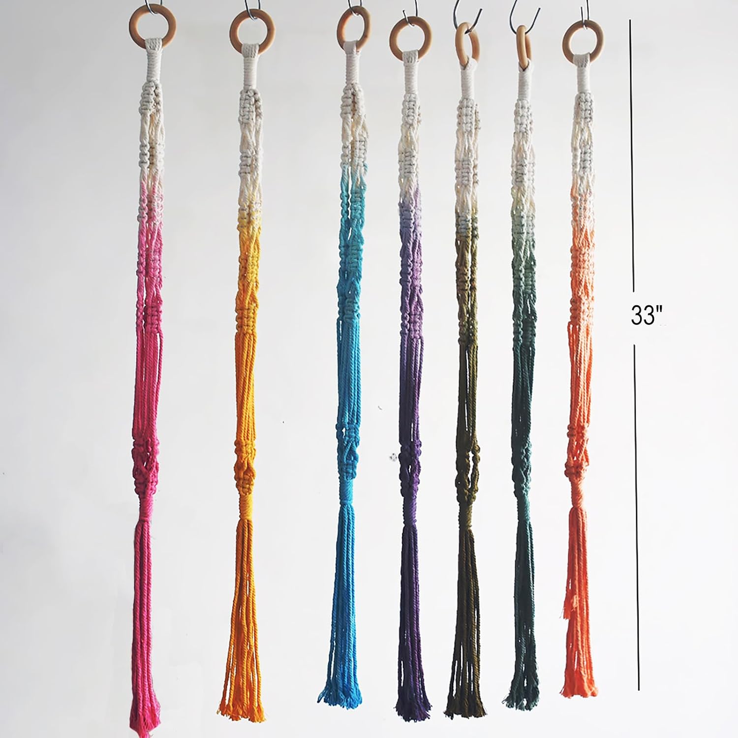 7-Pack Plant Pot Hanger,Indoor Pot Holder, Boho Decor,33“, Green Blue Orange Purple Blue Yellow Pink (No Pot & Plant)