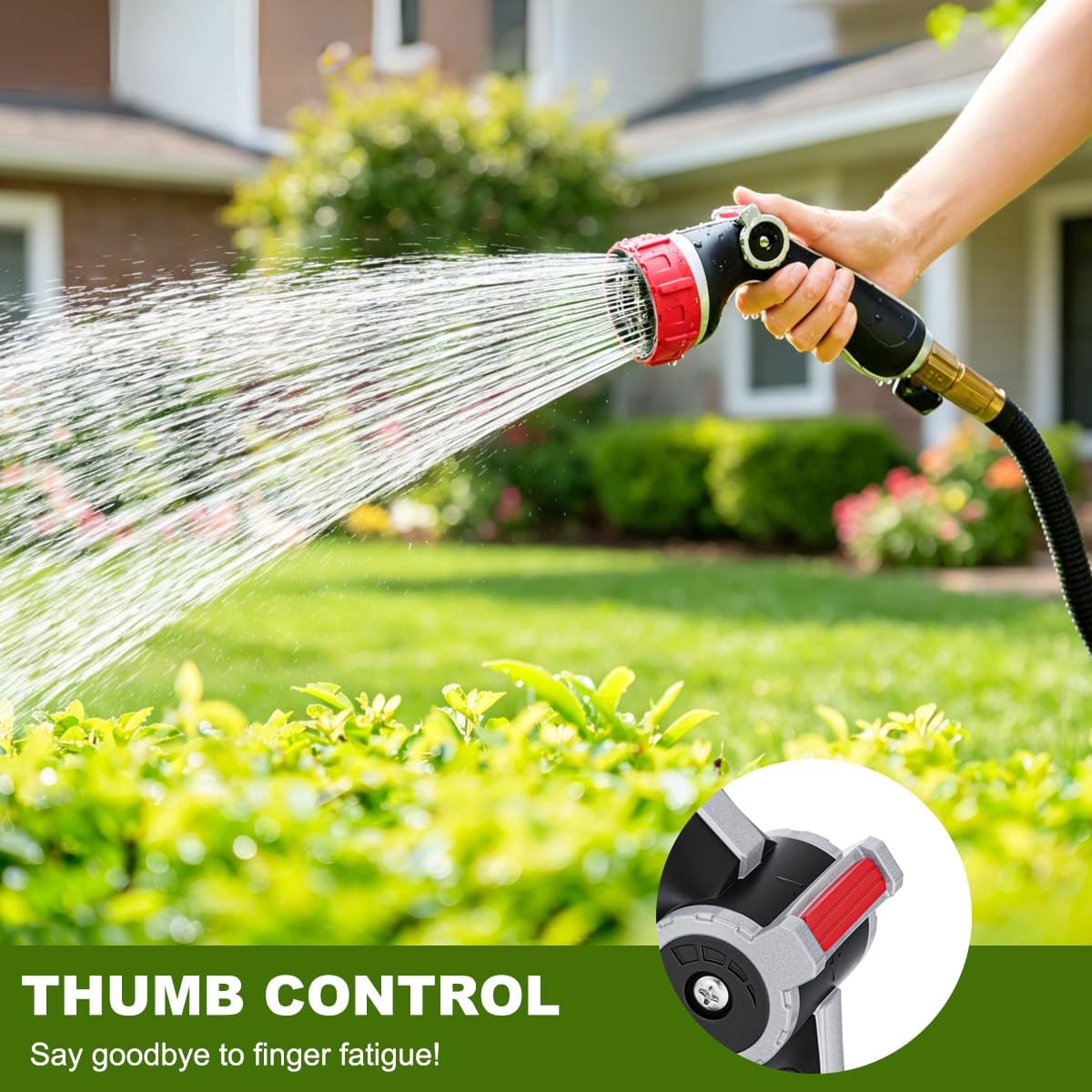 FANHAO Professional Garden Hose Nozzle Heavy Duty Metal, Thumb Control Spray Nozzle with 7 Patterns, High Pressure