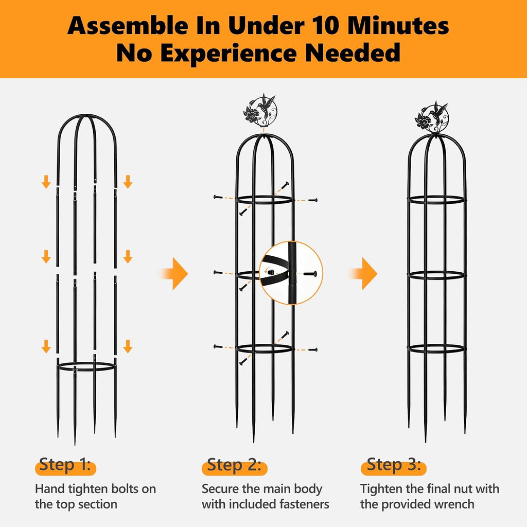 Elegant Outdoor Garden Trellis for Climbing Plants with Premium 100% Metal | Floral Bird Topper 5.9ft Tall, 7.7lbs