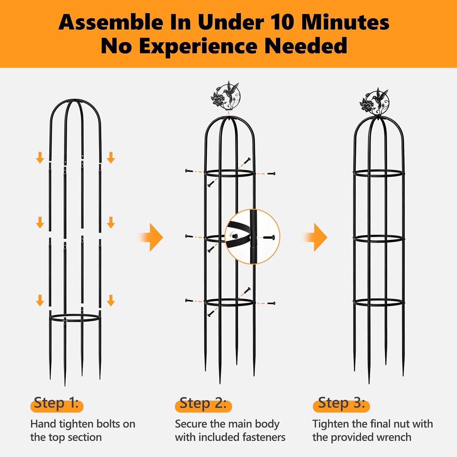 Elegant Outdoor Garden Trellis for Climbing Plants with Premium 100% Metal | Floral Bird Topper 5.9ft Tall, 7.7lbs
