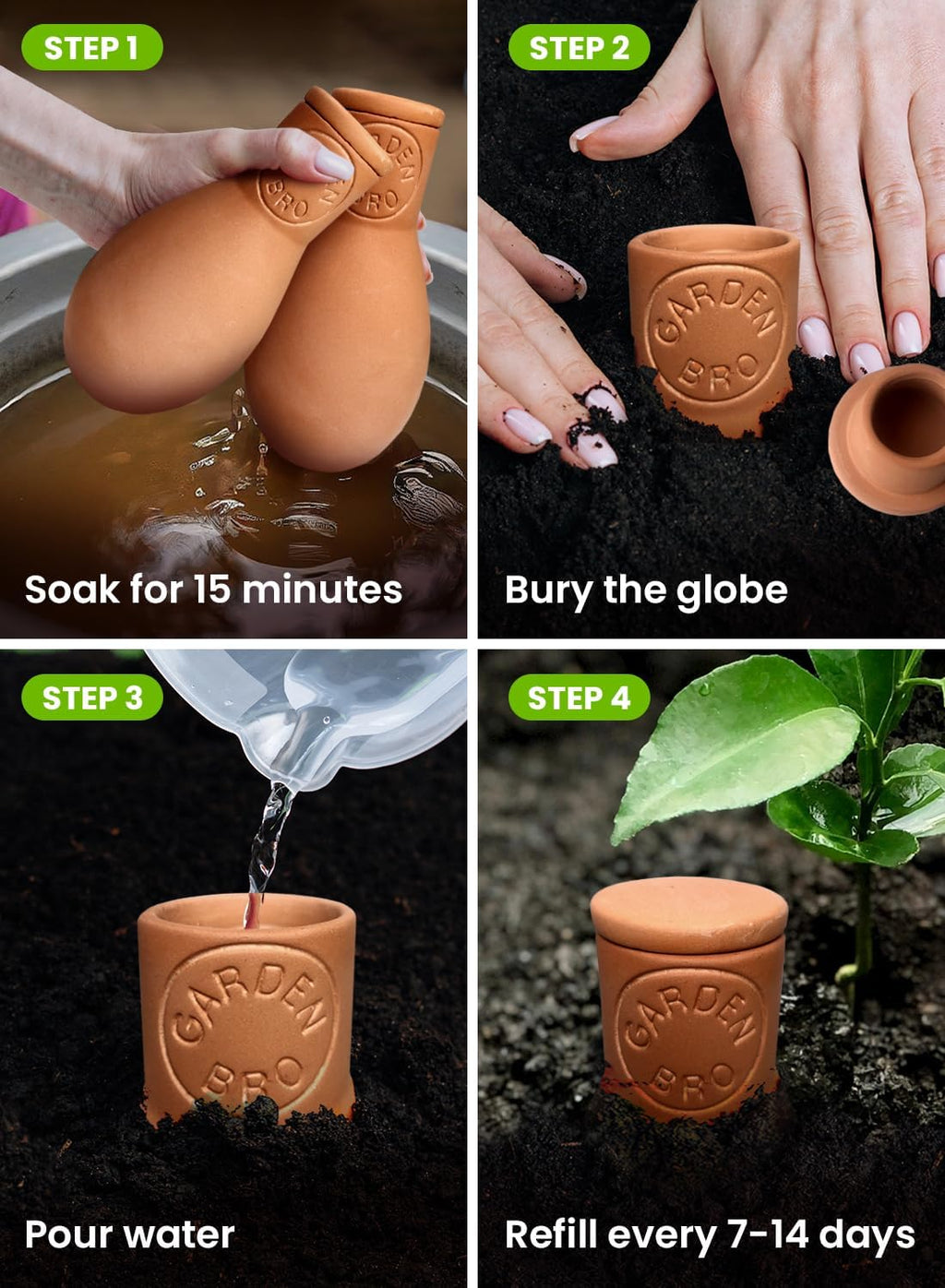 4 Pcs Ollas Terracotta Watering Pots Large - 14 Oz Terracotta Self Watering Globes For 1-week Easy To Refill - Clay