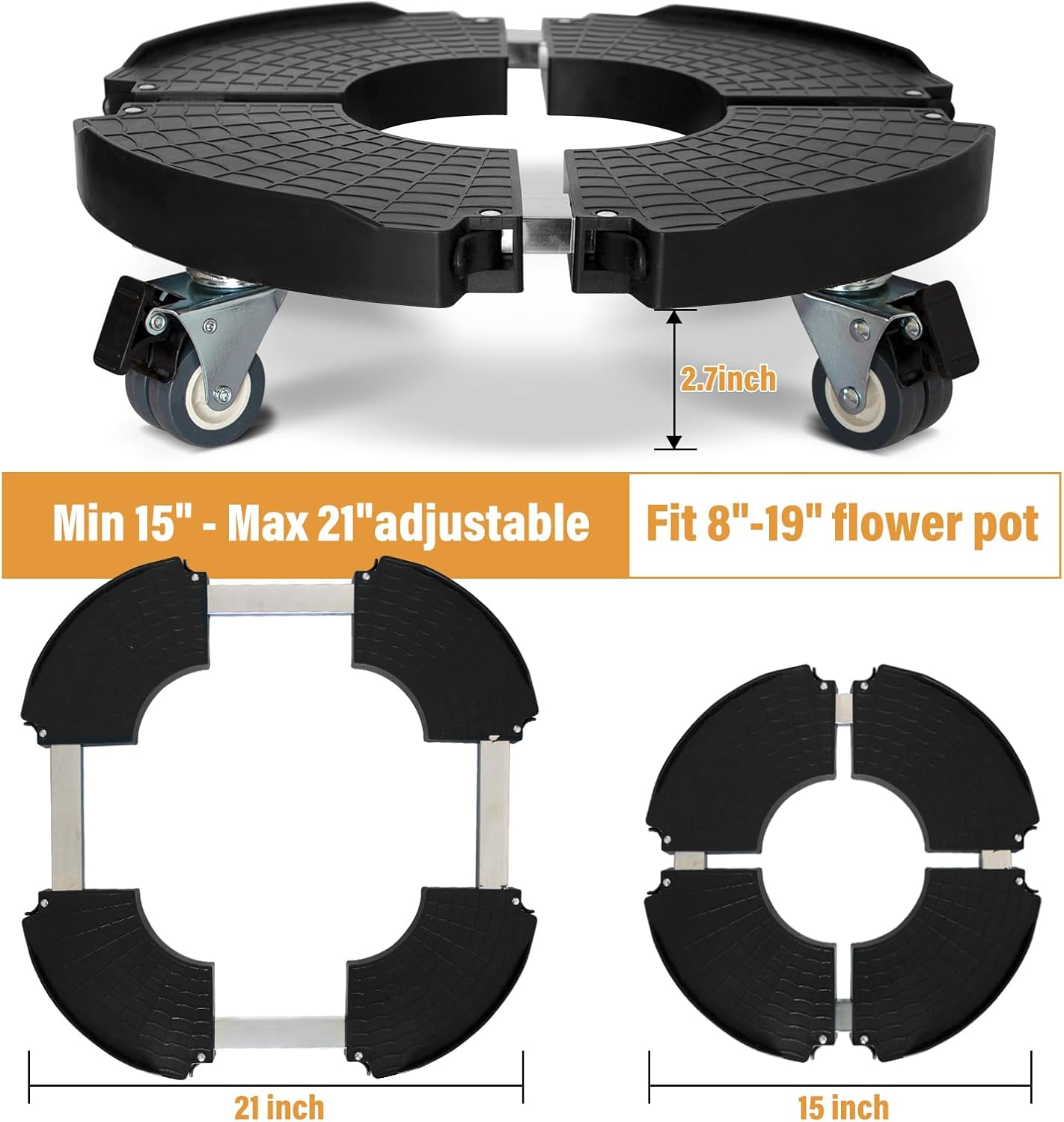 2pk Rolling Plant Stand with Wheels,15-21 Adjustable Heavy Duty Plant Caddy | Plant Dolly with Wheels for Indoor