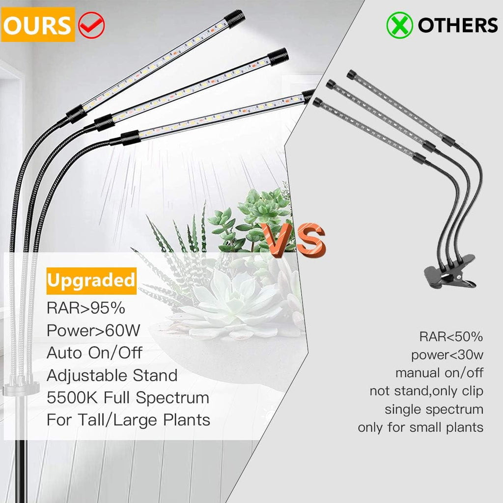 GHodec Grow Light with Stand, 60 LED 5500K Full Spectrum Floor Plant Light for Indoor Plants Growing,5 Dimmable Levels