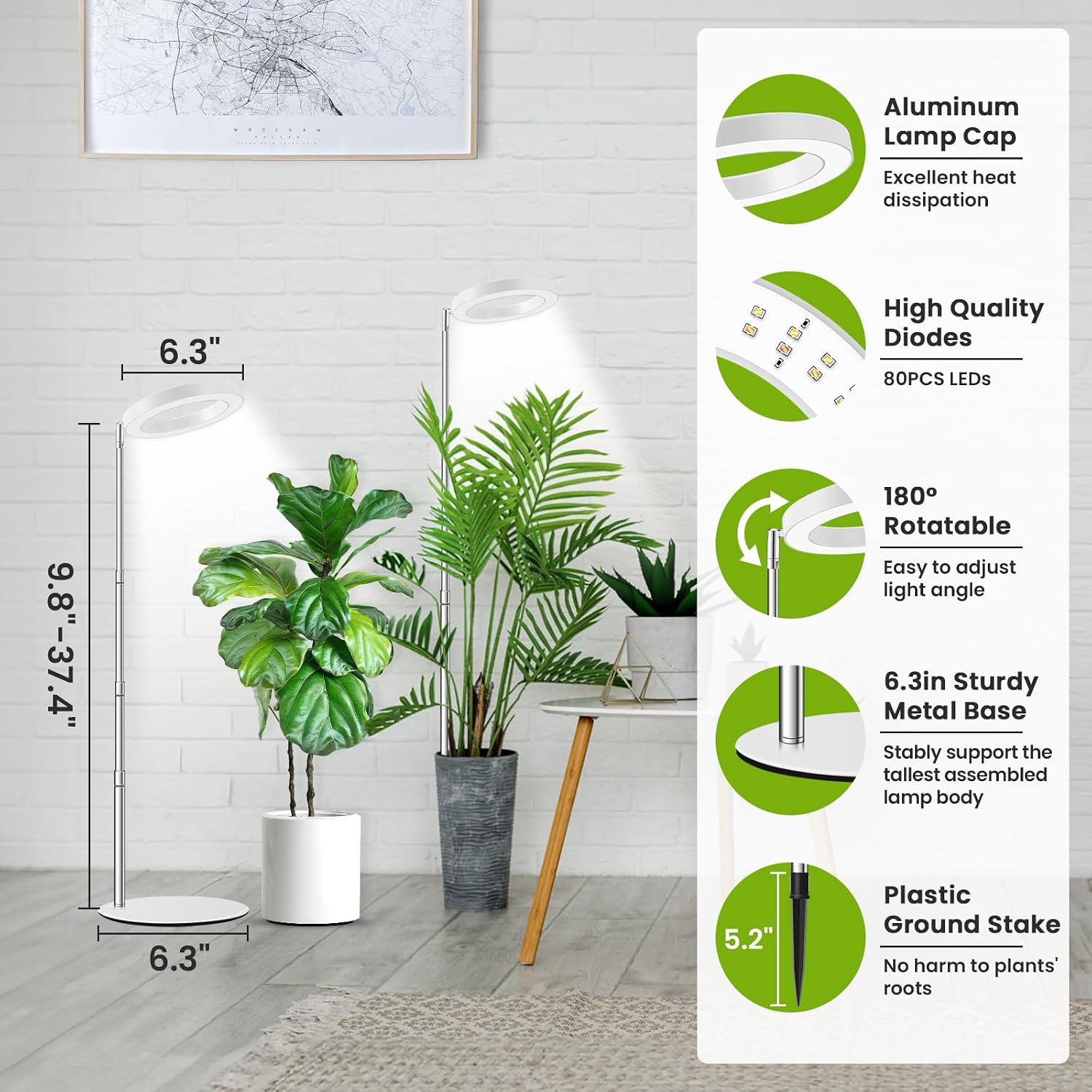 Kullsinss Grow Lights for Indoor Plants, 80 LEDs Full Spectrum Plant Lights for Indoor Growing with 2 Mounting Options