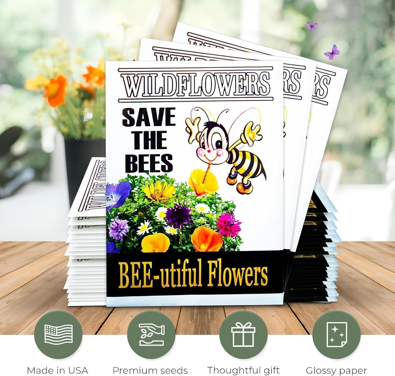 25 Wildflower Seed Packets - Flower Seeds for Guest - Save The Bees Pollinator Mix - Bulk Gifts Wild Flower Throw and