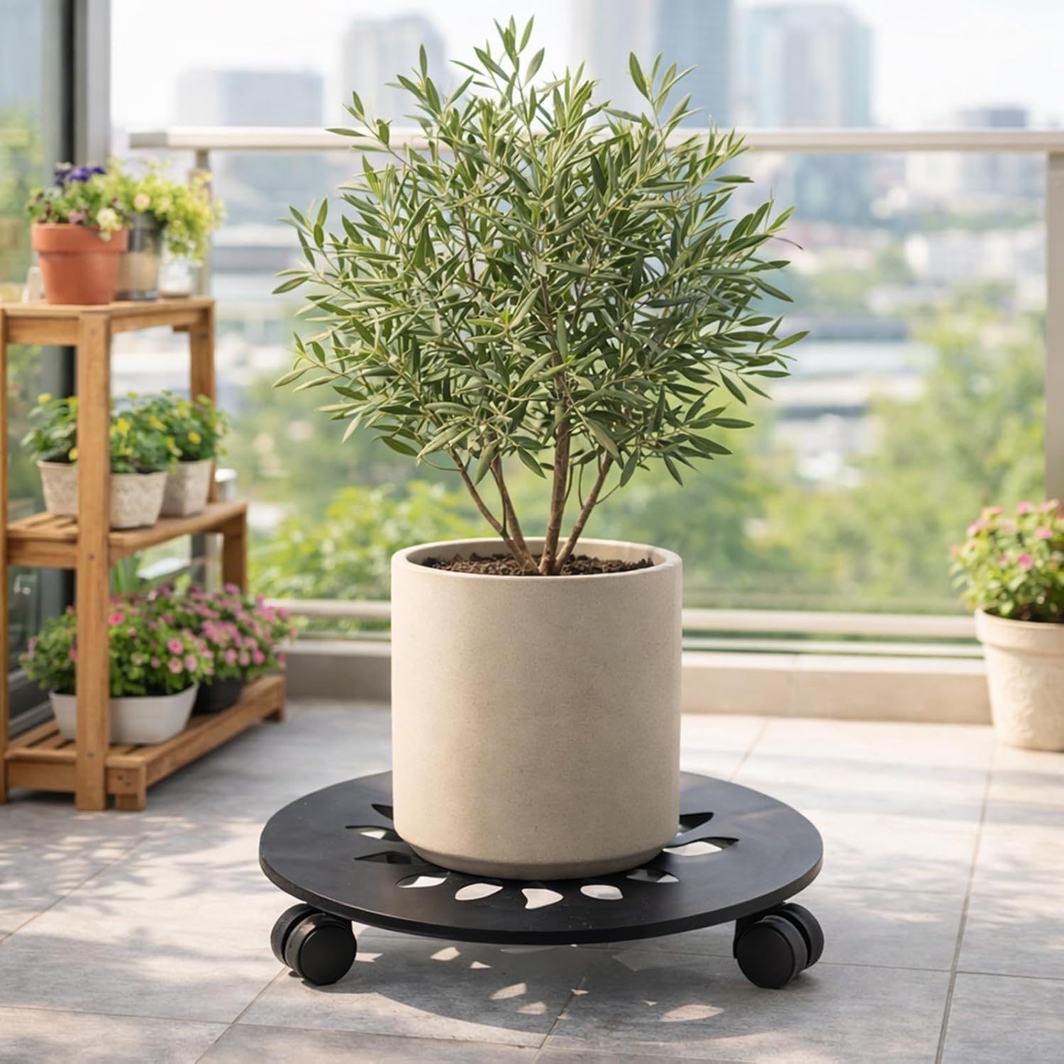 13.5 Inch Plant Caddy with Wheels, 3 Pack Rolling Plant Stand Rollers with Casters Metal Plant Dolly with Wheels Heavy