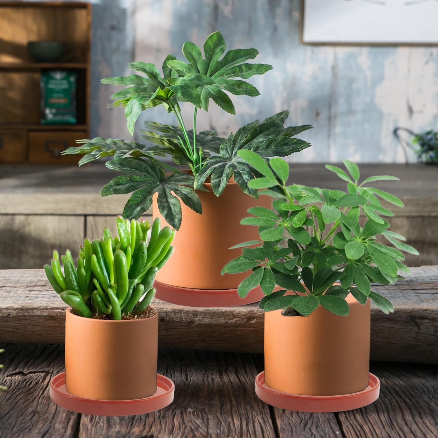 Yukfona Ceramic Plant Saucer Tray 2 Pcs 6.4 Inch Red Terracotta, 6.4"OD x6.02"ID x0.9"Deep| Fits flower pots Bottom≤