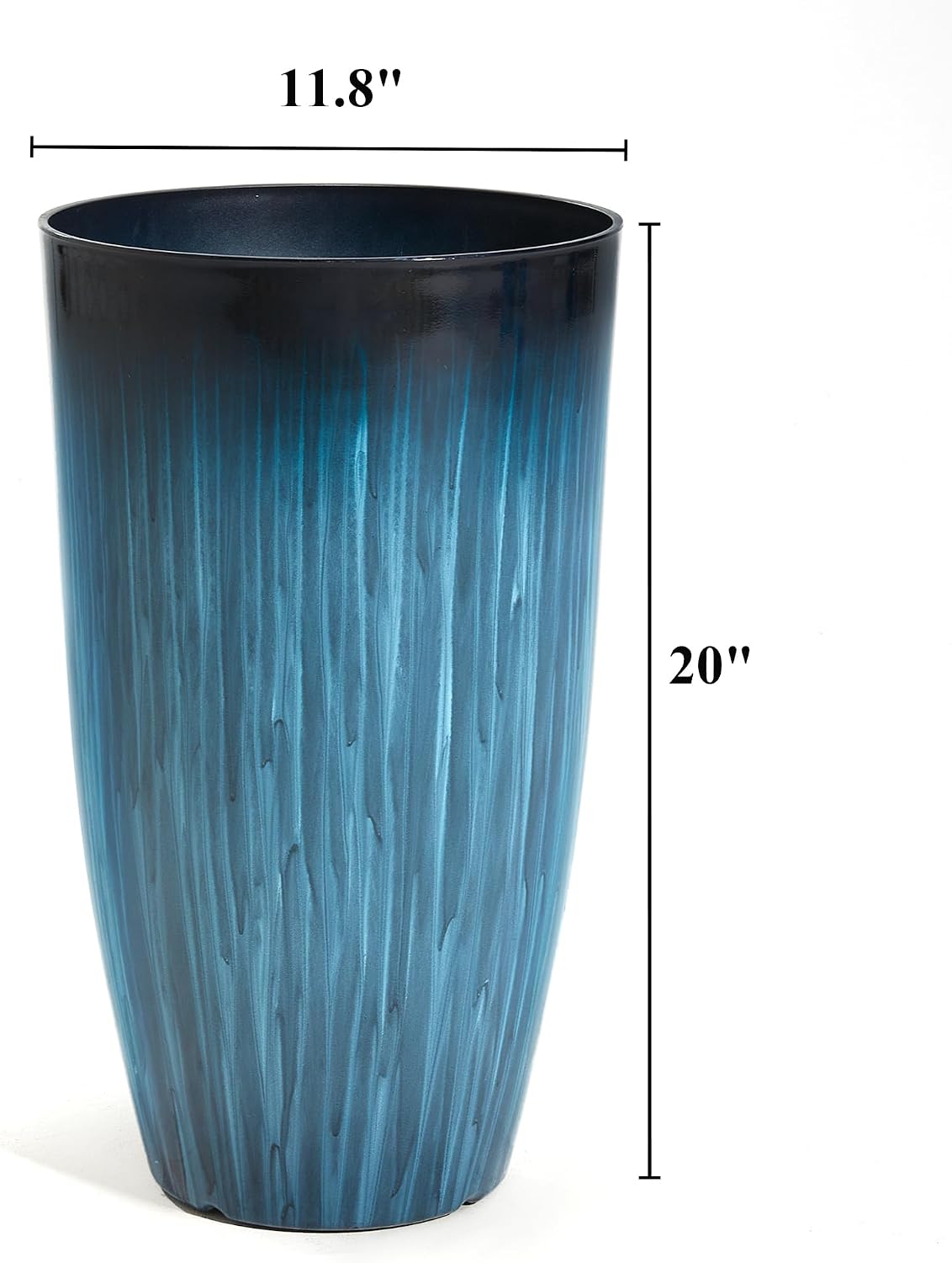 Worth Garden 20" H. Large Plastic Planters - Set of 2 Gradient Blue Glossy Smooth Finish - Tall Plant Pots for Indoor &