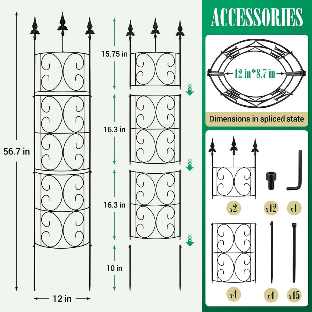 2 Pack 56.7'' H x 12'' W Garden Trellis for Climbing Plants Outdoor, Rustproof Metal Garden Flower Trellis, Rose