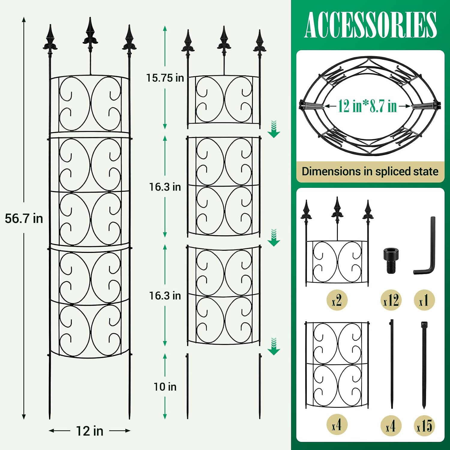 2 Pack 56.7'' H x 12'' W Garden Trellis for Climbing Plants Outdoor, Rustproof Metal Garden Flower Trellis, Rose