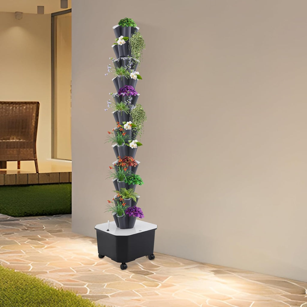 Hydroponic Grow Tower 12 Tiers 60 Holes, 6.6Gal Indoor Vertical Garden System with Water Pump, Automatic Water