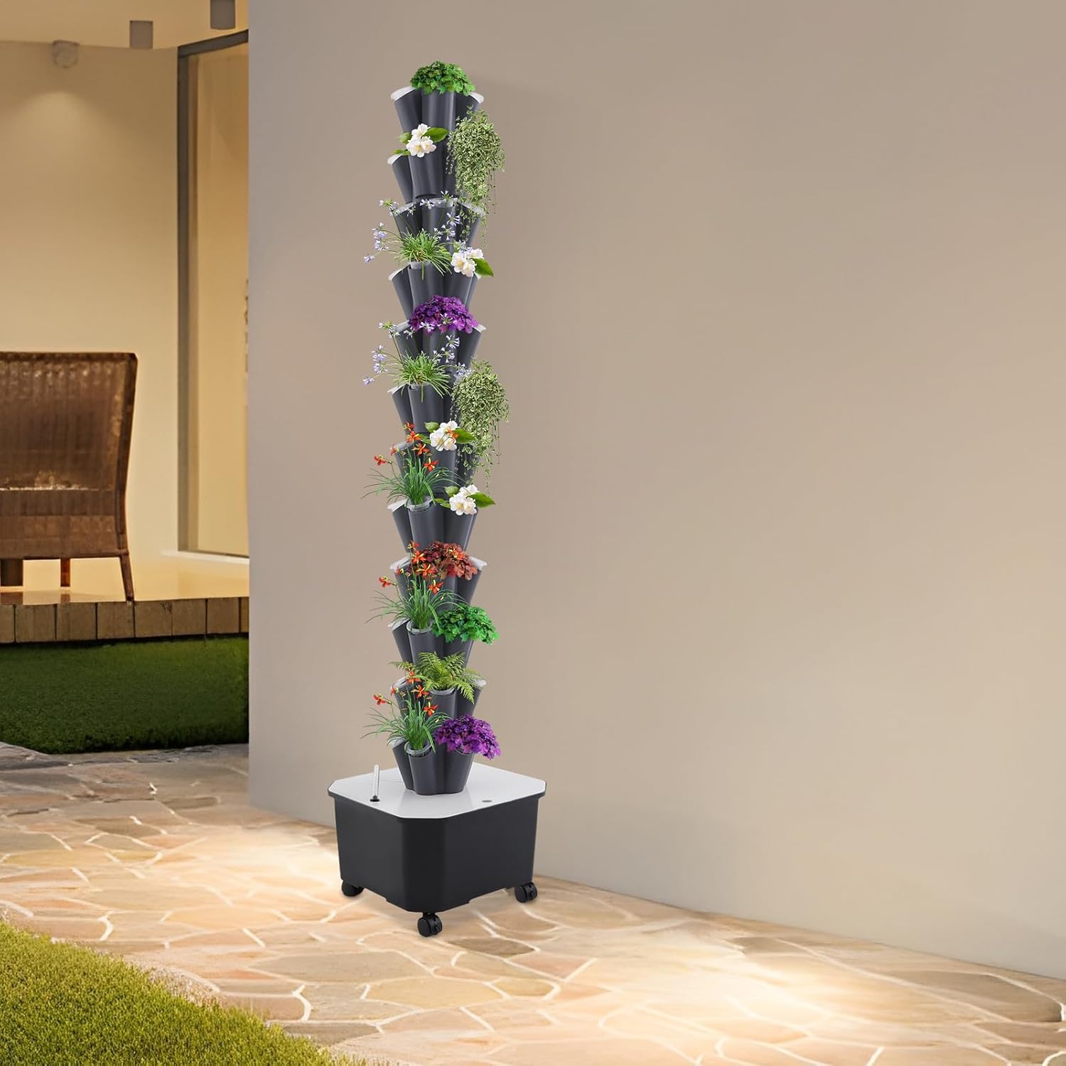 Hydroponic Grow Tower 12 Tiers 60 Holes, 6.6Gal Indoor Vertical Garden System with Water Pump, Automatic Water