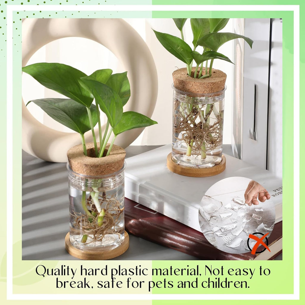 9 Packs Propagation Vases for Plants Plastic Plant Propagation Station with Hole Lid and Bamboo Stand Growing in Water