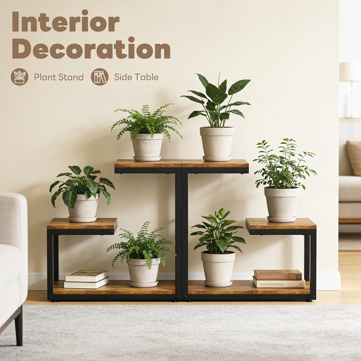3 Tier Plant Stand Indoor, Thickened Metal Wood Corner Plant Shelf Stands for Multiple Plants, Indoor Tall Plants Stand