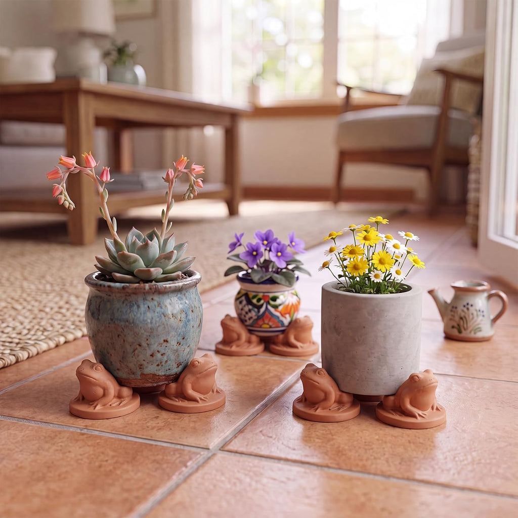 LemonRoad 12 Set Frog Pot Feet for Outdoor Planters, Terra Cotta Cement | 2.4" H, Animal Plant Pot Risers for 14"-20"