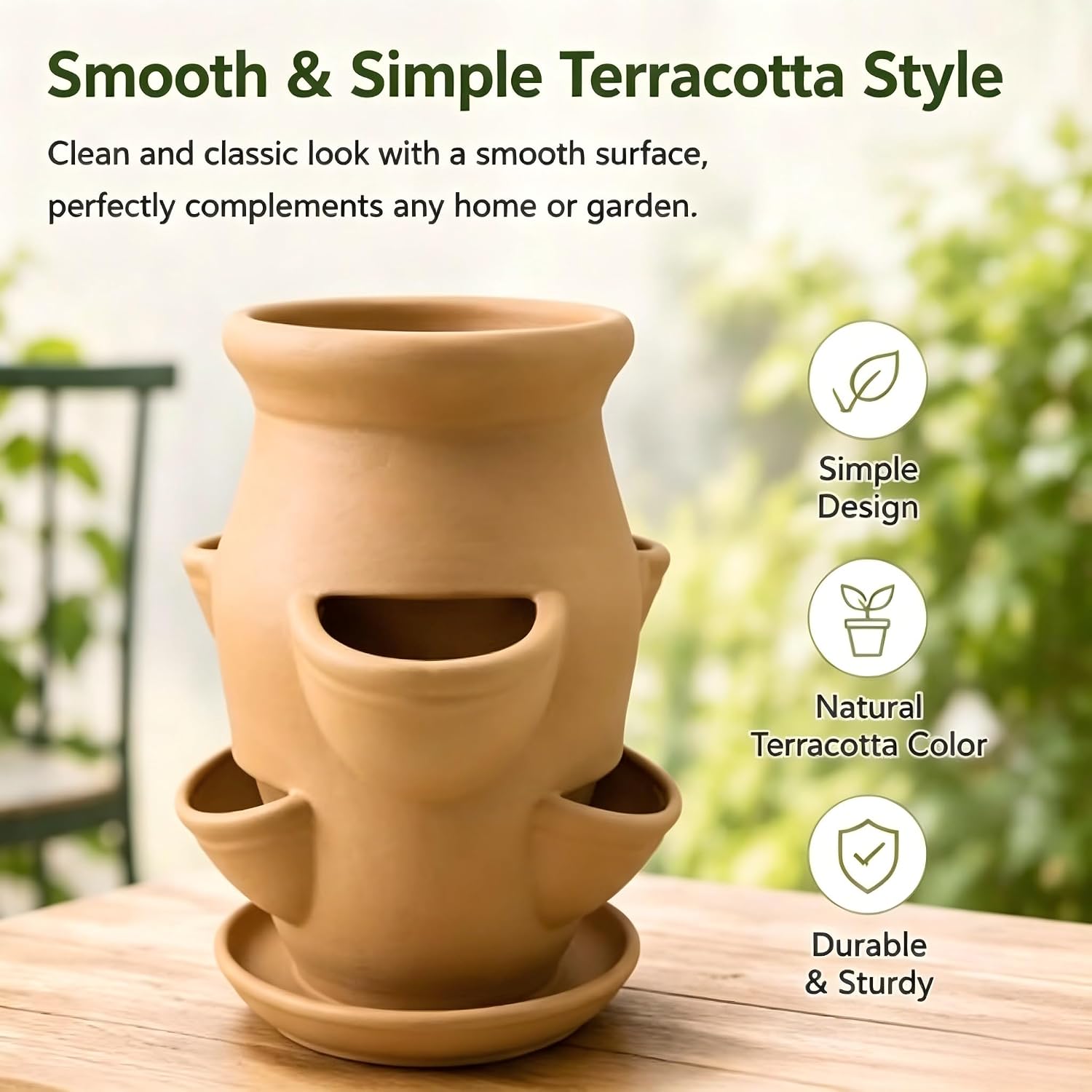 Strawberry Planter Pot Tower,Multi-Pocket Vertical Terracotta Plant Pot,Embossed Stacked Growing Pot for Succulent Herb