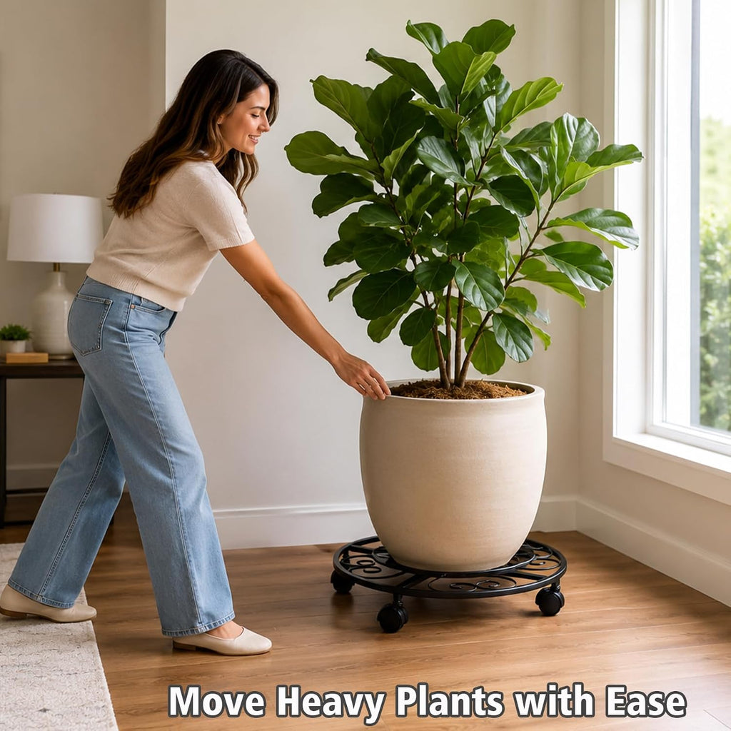 6 Pack Metal Plant Caddy with Wheels, 16 Inch Large Plant Stand with Wheels Heavy Duty Wrought Iron Rolling Plant Caddy