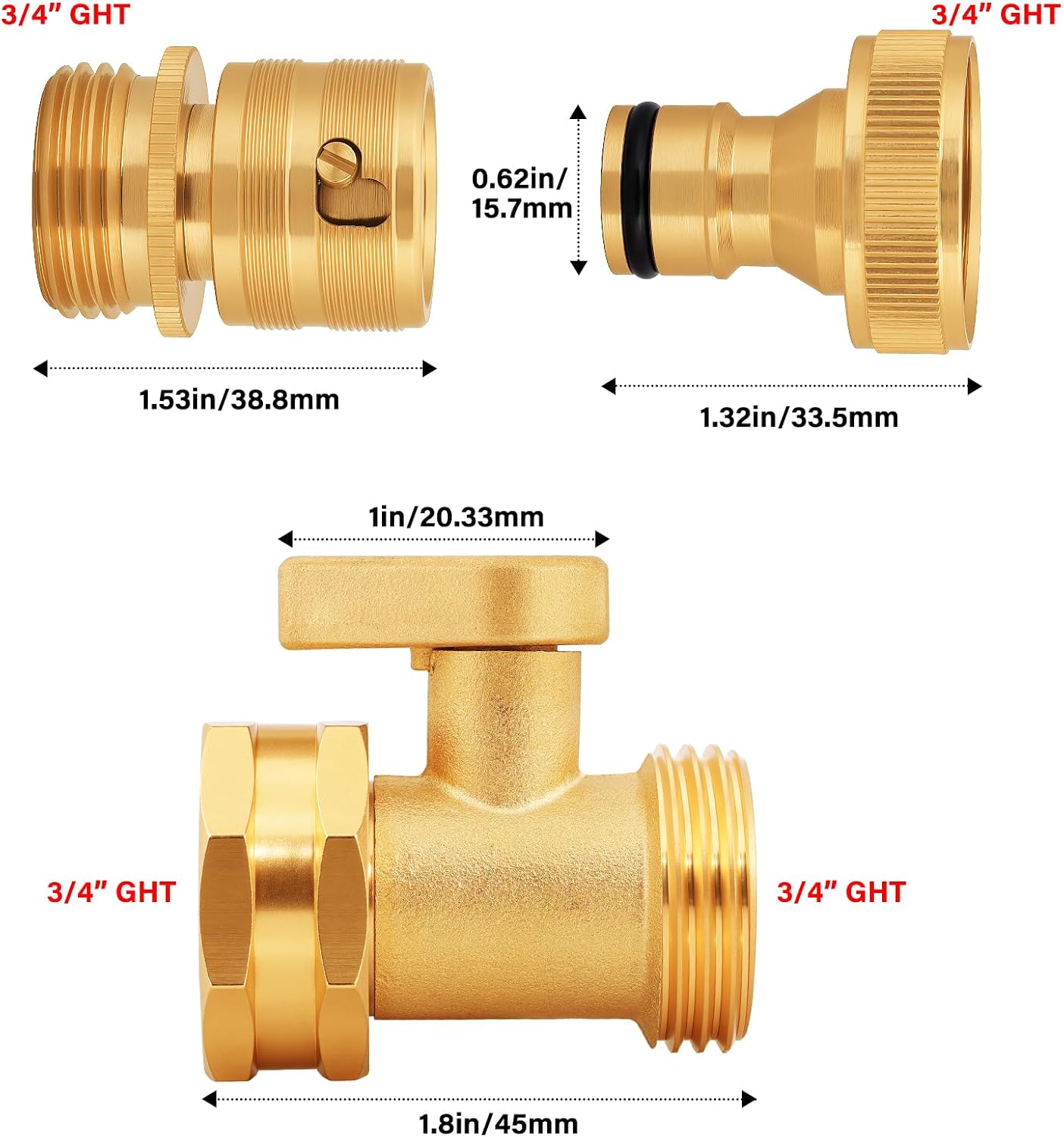 UNWAVER Garden Hose Quick Connect with Shutoff Valve Kit for Nozzles-2Pack | Brass 3/4" Water Hose Fittings Quick