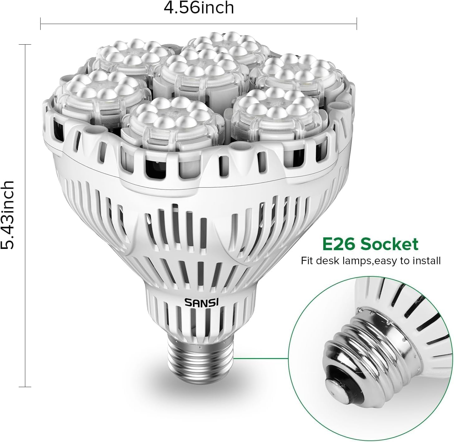 SANSI Dimmable Grow Light Bulb Full Spectrum, 40W Grow Bulb with Remote | (600 Watt Equiv) Auto On Off Timing, Energy
