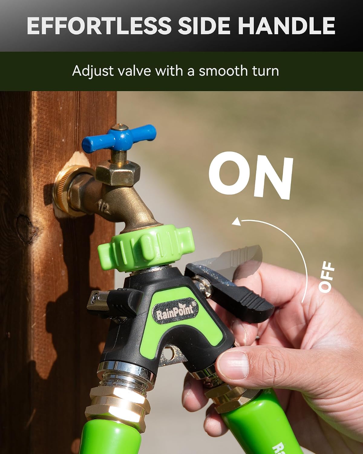 RAINPOINT Garden Hose Splitter 2 Way, All Metal Heavy Duty Water Hose Y Splitter With 2.05" Extra Long Side Handle &