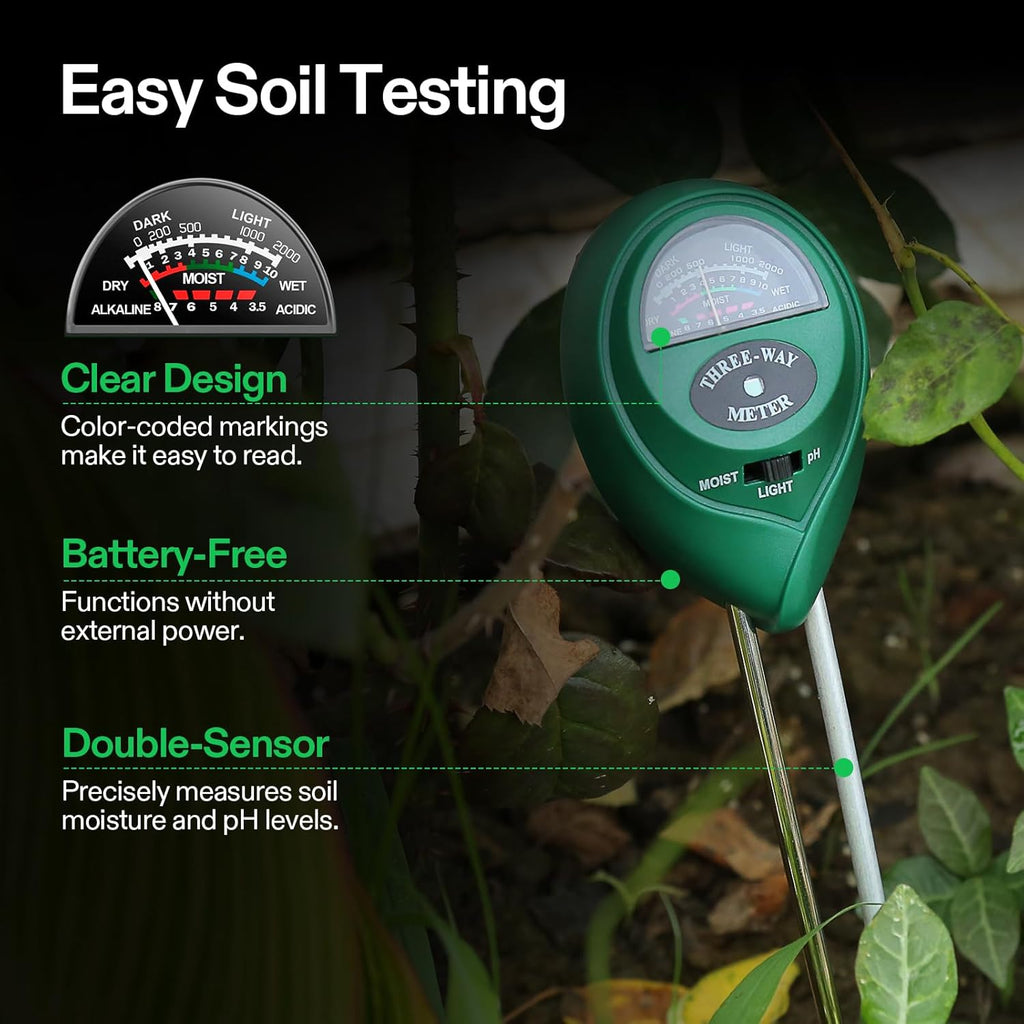 VIVOSUN Digital pH Meter, 3-in-1 TDS/EC/Temperature Meter, 3-in-1 Soil Moisture/pH/Light Tester Combo for Home, Garden