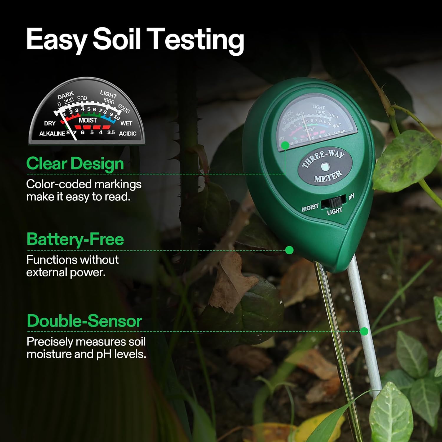 VIVOSUN Digital pH Meter, 3-in-1 TDS/EC/Temperature Meter, 3-in-1 Soil Moisture/pH/Light Tester Combo for Home, Garden