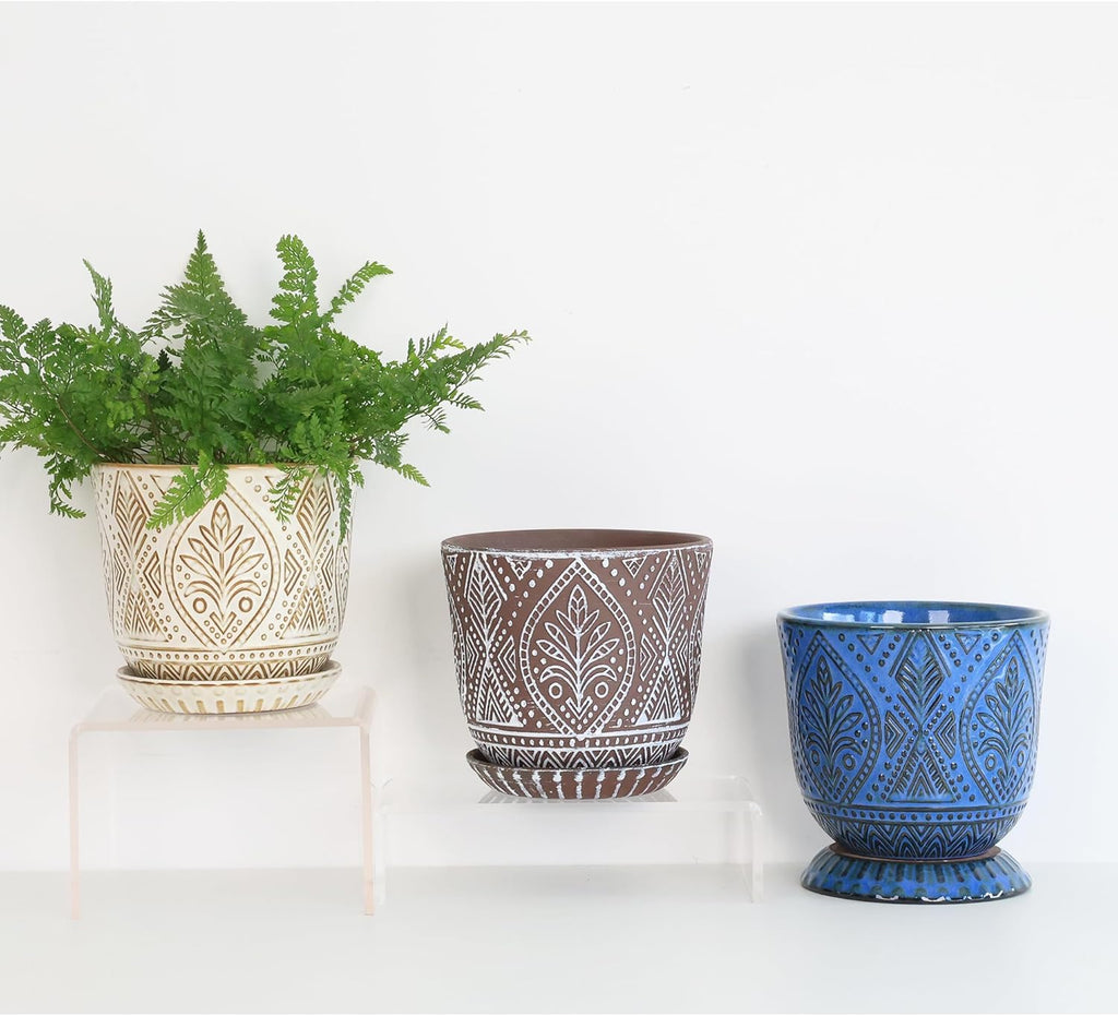 Gepege Ceramic Plant Pots, 6 Inch Indoor Planters with Drainage & Saucers | Ceramic pots for plants with drainage
